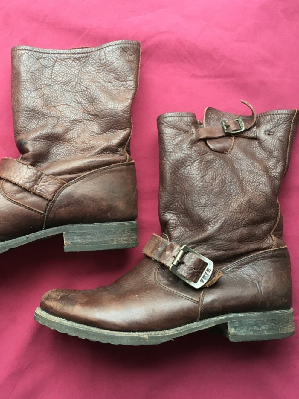 FRYE Brown Leather Ankle Boot - Biker Buckle style - Size 38/39